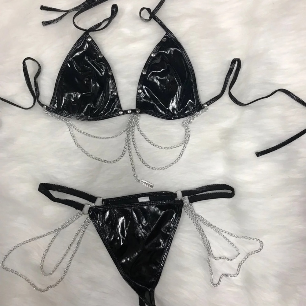 Black vinyl and chains lingerie